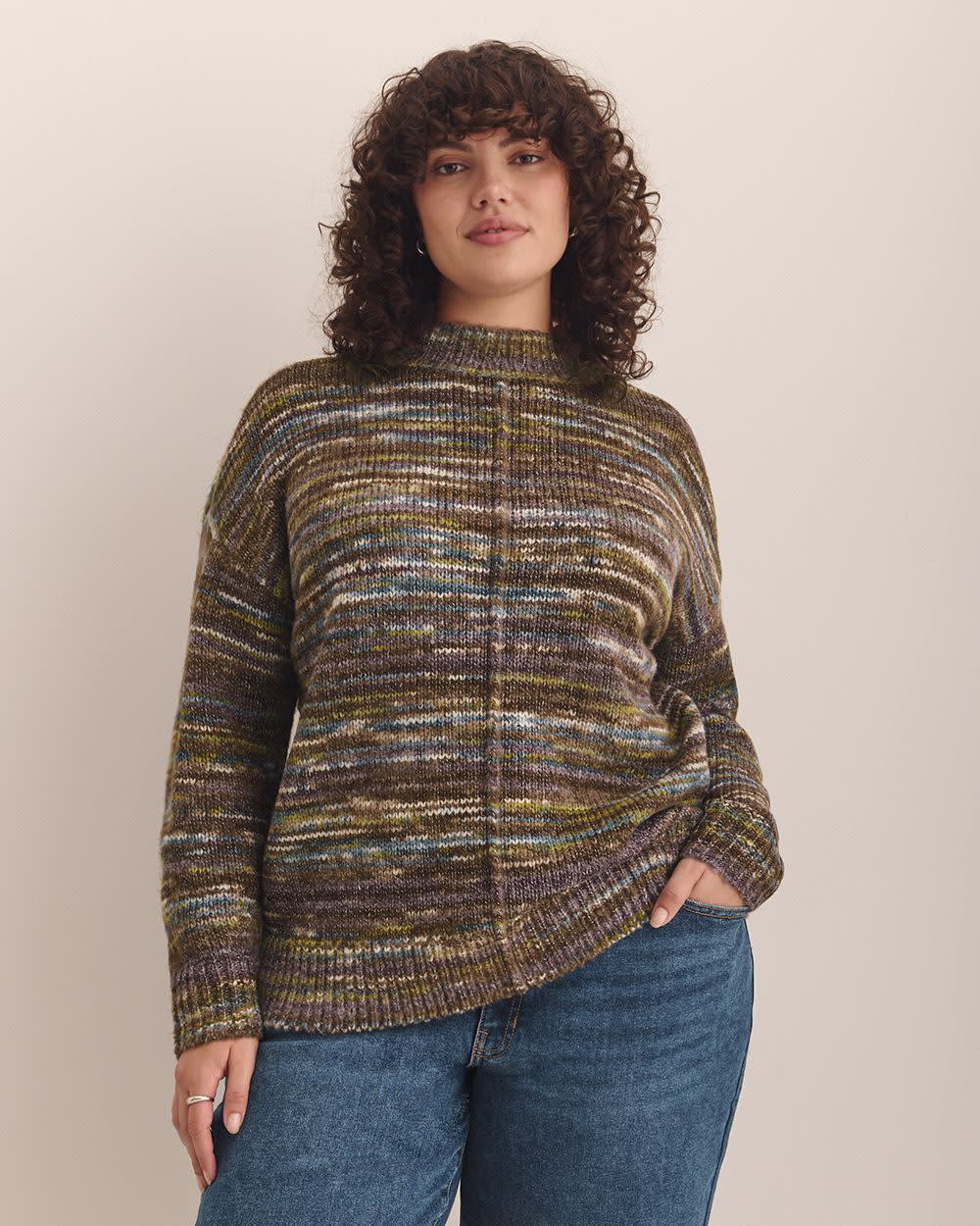 Pull en tricot chiné à col montant