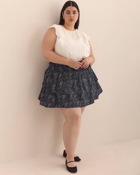 Navy Wavy Dotted Pull-On Mini Ruffle Skirt