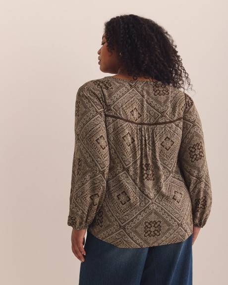 Responsible, Long-Sleeve Balloon Sleeve Blouse with Trim Detail