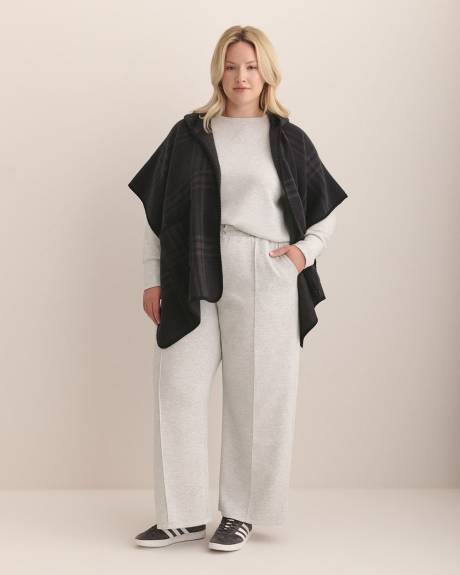 Black Plaid Hooded Cape with Pockets