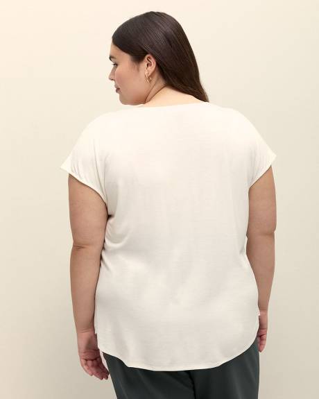Responsible, White Cap-Sleeve V-Neck Blouse