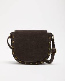 Faux Suede Crossbody Flap Bag with Studs