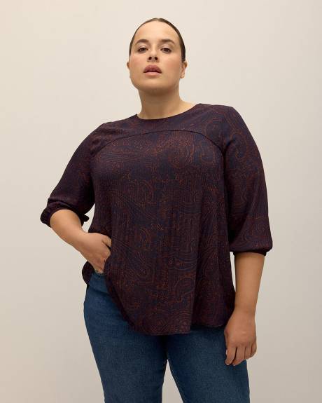 Blouse à manches trois-quarts à plis décoratifs, tissu responsable