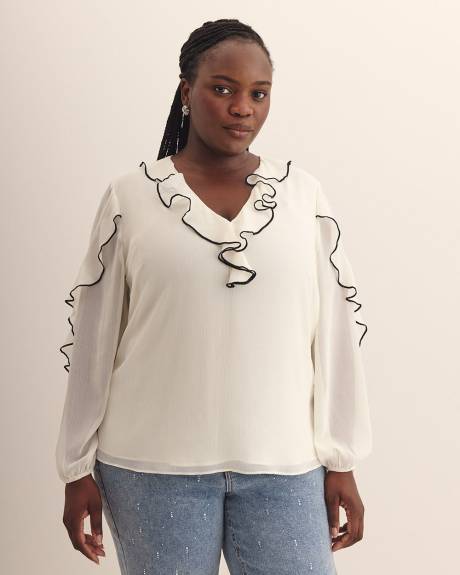 White Ruffled Swing Fashion Blouse - Addition Elle