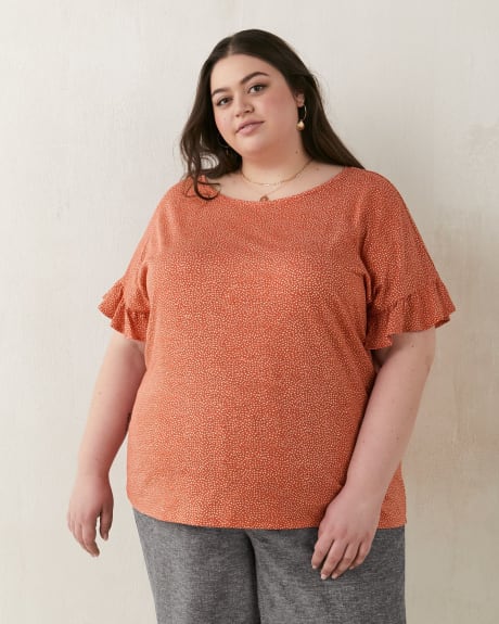 Printed Knit Top With Ruffle Sleeve - In Every Story