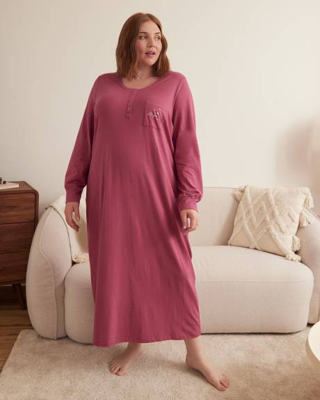 Long Dotted Sleepshirt with Chest Pocket - ti Voglio