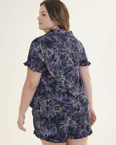 Responsible, Printed Frilled Buttoned-Down Pyjama Shirt - ti VOGLIO