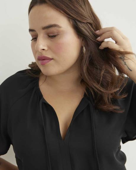 Blouse longue unie à manche courtes à volants, tissu responsable