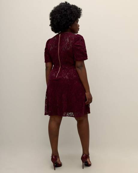 Short Lace Dress with Balloon Sleeves