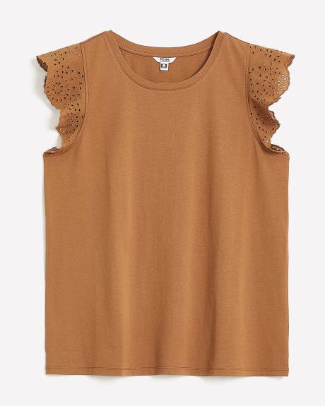 Ruffled-Sleeve Crewneck Knit Top