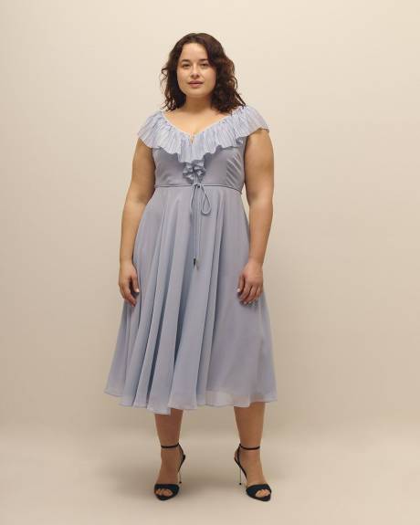 Ruffled Sleeveless V-Neck Midi Dress - Addition Elle