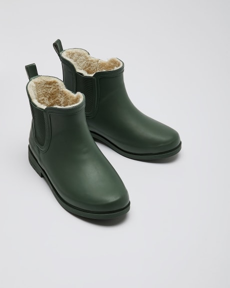 Extra Wide Width, Ankle Rain Boots with Faux Sherpa Lining