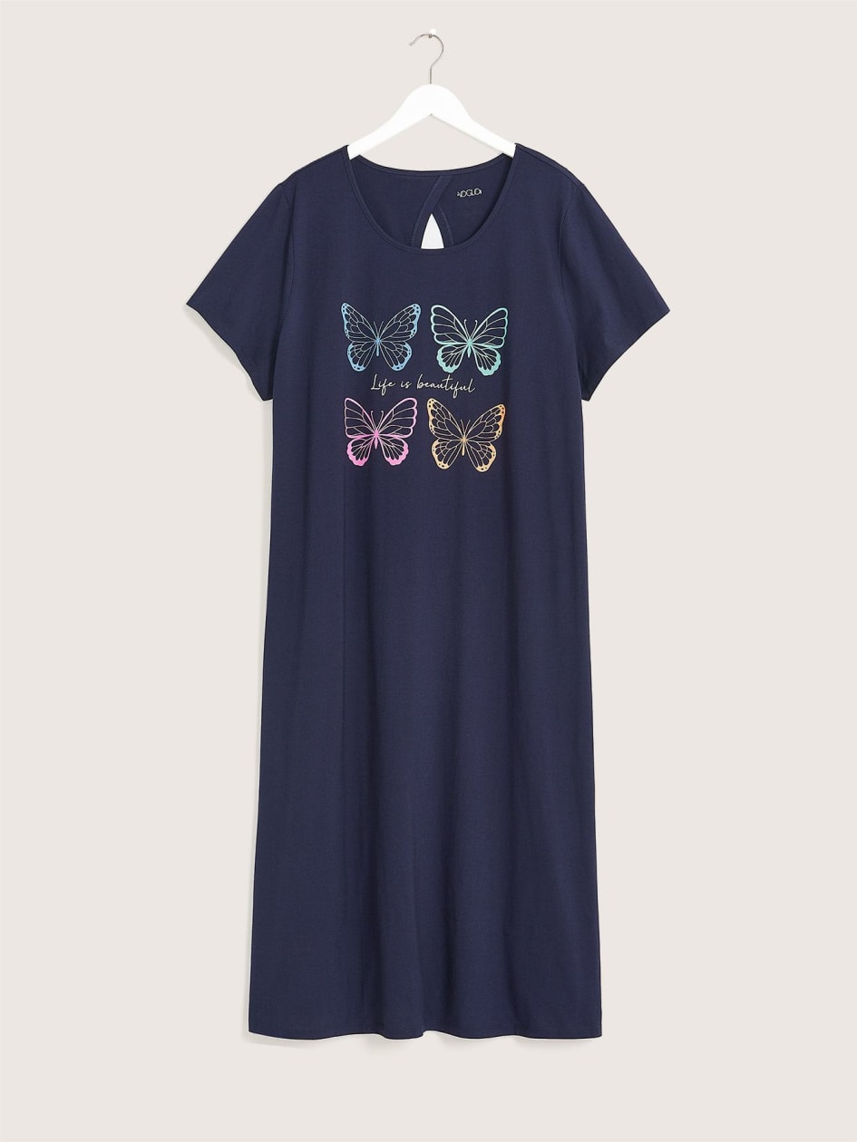 Chemise de nuit longue à manches courtes avec imprimé de papillons - ti VOGLIO