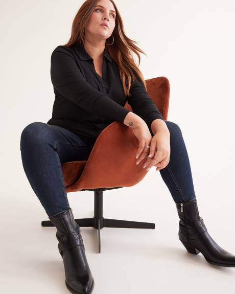 Black Textured Knit Buttoned Down Shirt