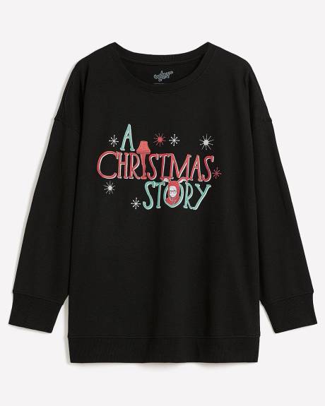 Black Crewneck Sweatshirt with Christmas Print