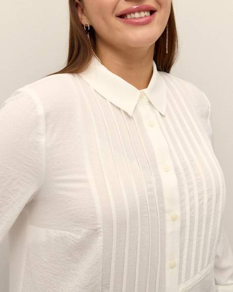Pintuck Buttoned-Down Long Blouse - Addition Elle