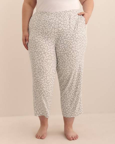 Grey Leopard-Print Cropped Ribbed Pyjama Pant - Déesse Collection