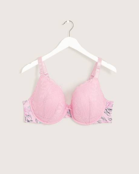 Soutien-gorge pigeonnant rembourré avec dentelle et imprimé floral, avec armatures - Déesse Collection