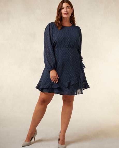 Solid Faux-Wrap Dress with Ruffled Hem - Addition Elle