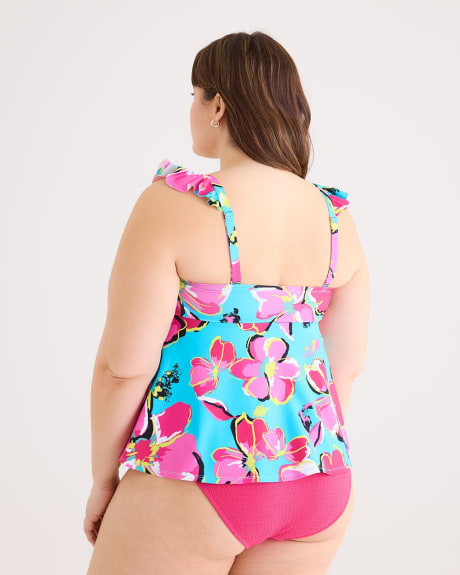 Floral Bandeau Tankini Top with Ruffle Straps