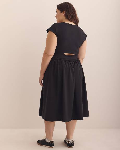 Responsible, Black Cap-Sleeve U-Neck Midi Dress - Active Zone