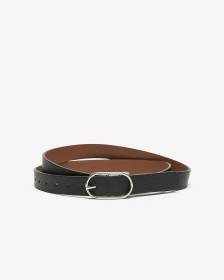 Reversible Faux-Leather Belt with Oval Buckle