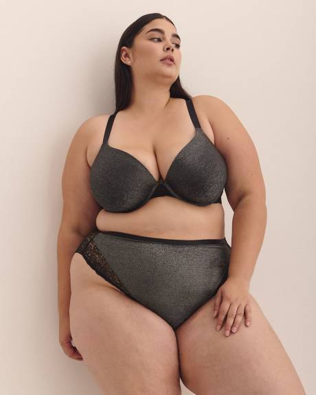 Culotte échancrée scintillante avec dentelle - Déesse Collection Culotte échancrée scintillante avec dentelle - Déesse Collection