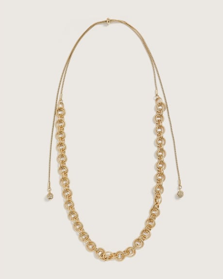Long Snake Chain Necklace With Textured Oval and Circle Links