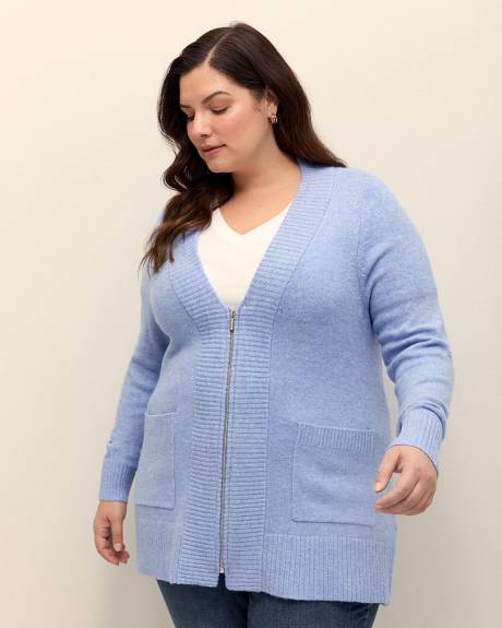 Tunic Cardigan with Zipper and Patch Pockets