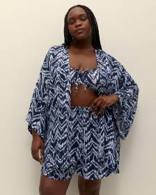 Swim Cover-Up Kimono Shirt Herringbone-Print