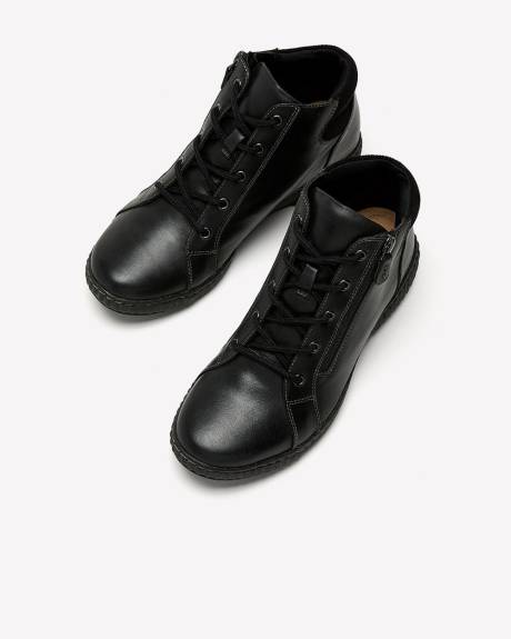 Wide Width, Black Leather Lace-Up Bootie with Zipper - Clarks