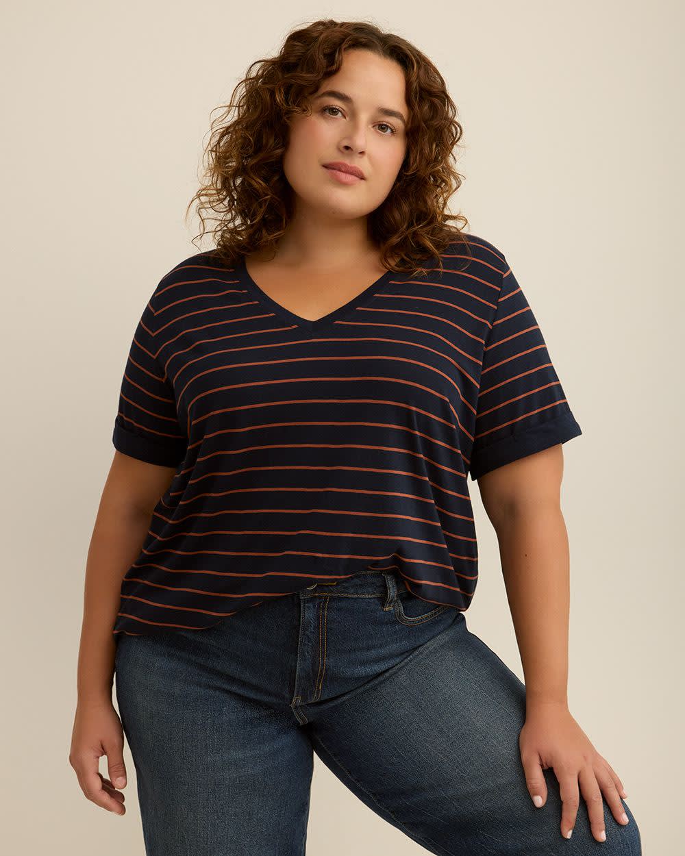 Responsible, Striped Boyfriend-Fit V-Neck Tee