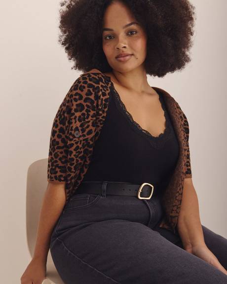 Camisole côtelée à col en V avec dentelle - Addition Elle