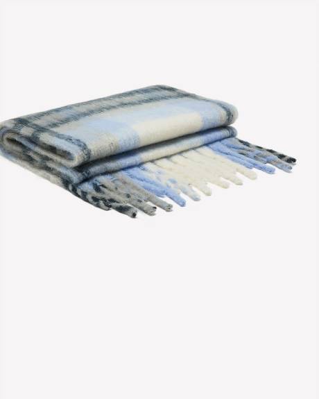 Blue Plaid Woven Scarf