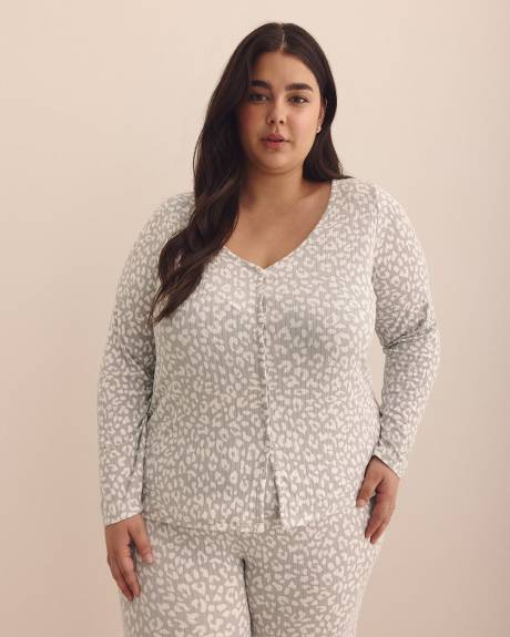 Grey Leopard-Print Ribbed Pyjama Cardigan - Déesse Collection
