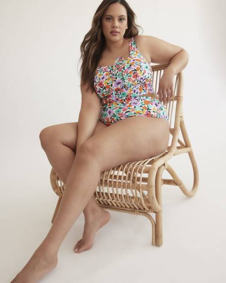 Culotte de maillot réversible, fleurs/rayures