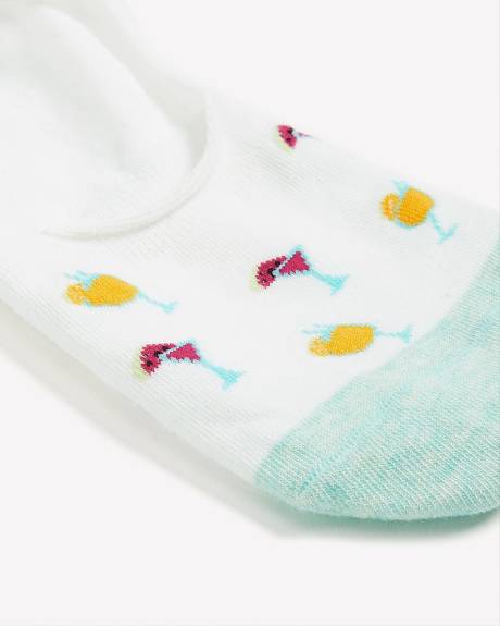 Sneaker Socks with Cocktail and Stripes Print, Pack of 3