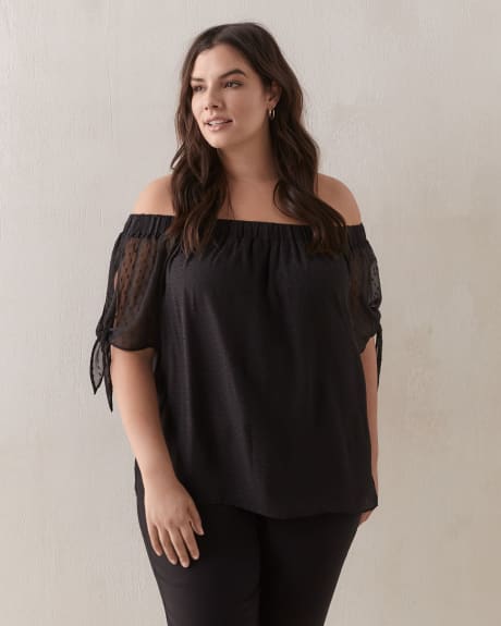 Solid Off-Shoulder Blouse With Knot Details - In Every Story