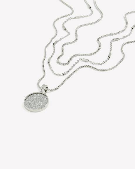 Three-Layer Necklace with Paper Glitter Disc Pendant