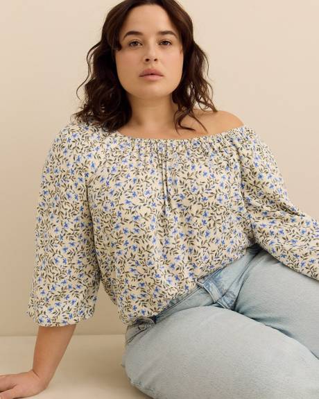 Square Neckline Puffed Sleeve Slight Swing Blouse - Addition Elle