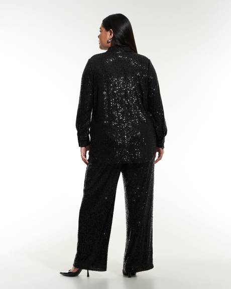 Long Buttoned-Down Sequins Shirt - Addition Elle