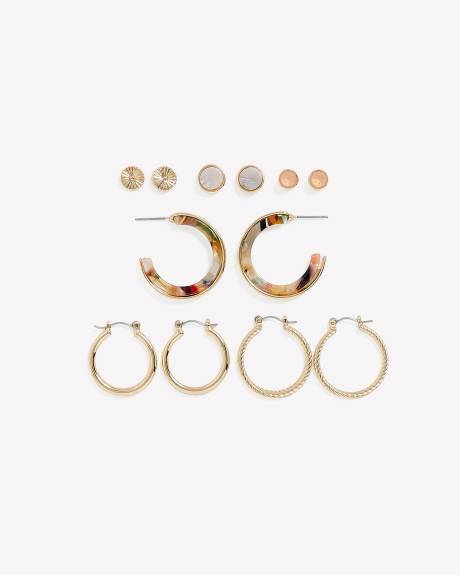Boucles d'oreilles boutons et anneaux assorties, ens. de 6