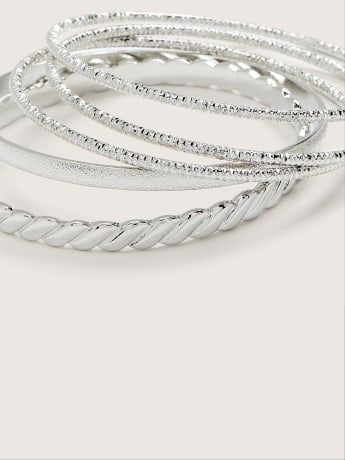 Assorted Silver Bangle Bracelets, Set of 5