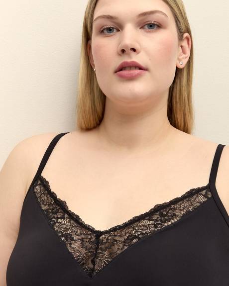 Nuisette en satin noir avec dentelle et soutien-gorge - Déesse Collection