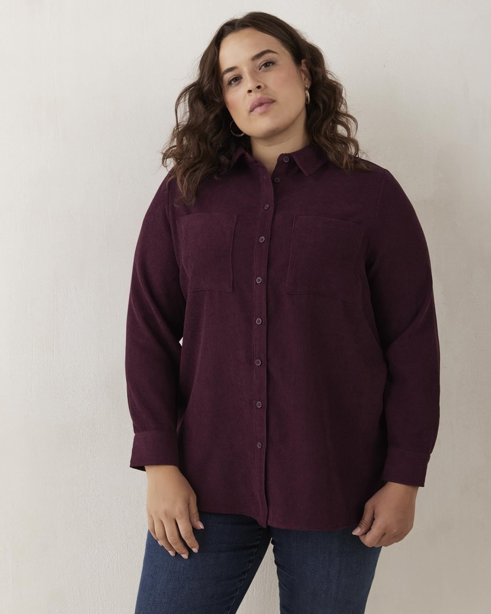 Corduroy Shirt with High-Low Hem