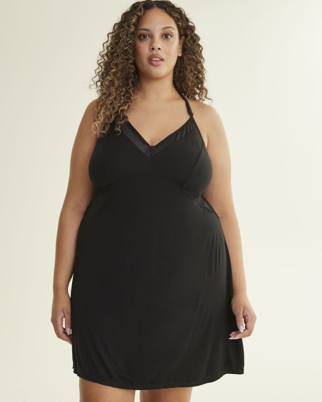 Stretch Jersey Nightgown with Mesh and Lace Inserts - ti VOGLIO