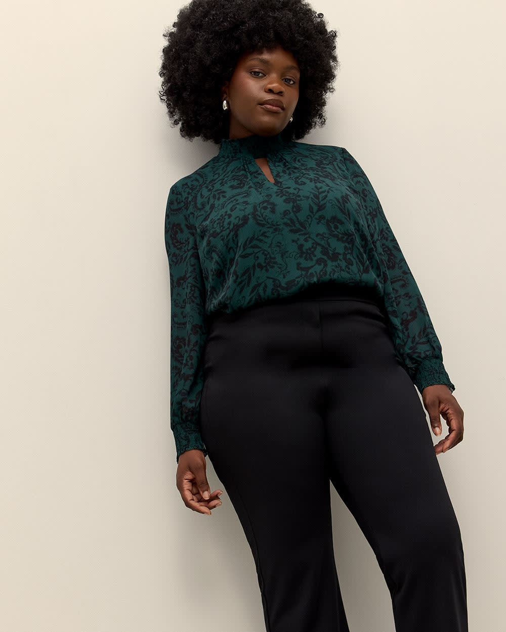 A-Line Blouse with Smocking Mock Collar