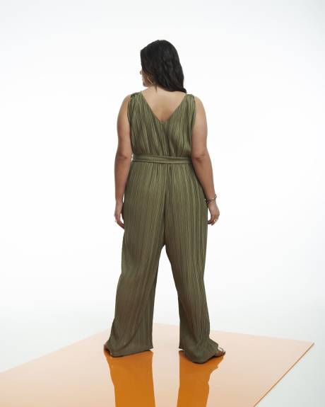 Pleated Sleeveless Wide-Leg Jumpsuit - Addition Elle