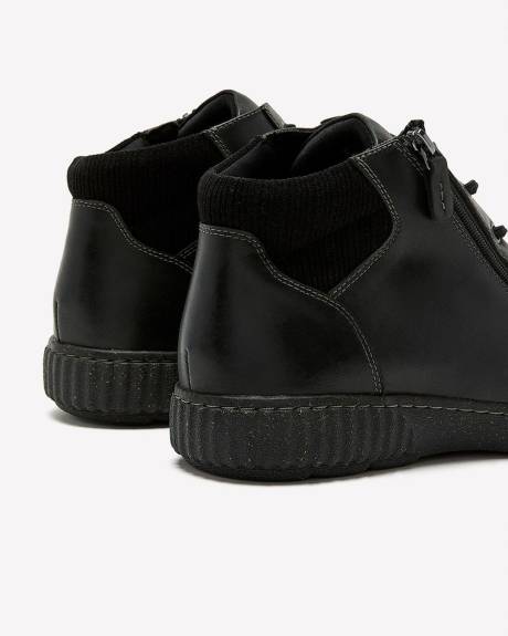 Wide Width, Black Leather Lace-Up Bootie with Zipper - Clarks