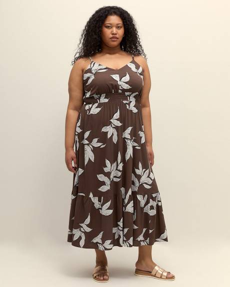 Robe longue sans manches à motif, tissu responsable